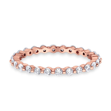 Eternity Stackable Band Round Rose Tone, Simulated Cubic Zirconia 925 Sterling Silver